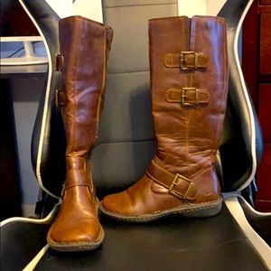 Brown leather knee high boots